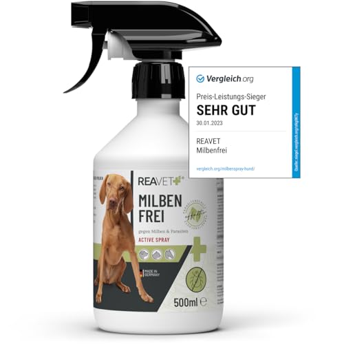 ReaVET Anti Milben-Spray für Hunde, Katzen & Pferde 500ml - Milbenspray mit Soforteffekt gegen Juckreiz & Befall, Antimilbenspray I Milbenschutz zur effektiven Abwehr von Milben & Parasiten